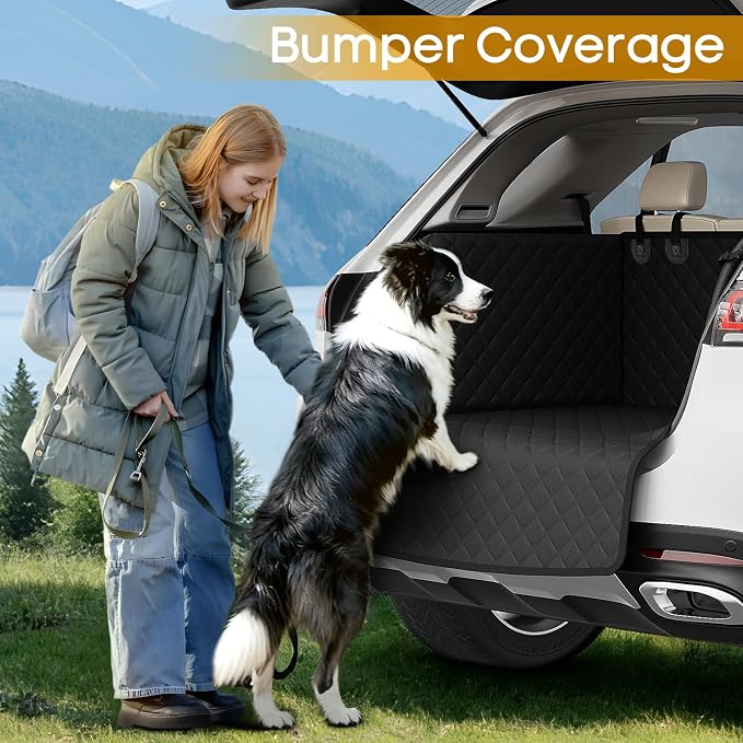 SUV Cargo Liner for Dogs, Waterproof Trunk Cover with Cushioned Sides to Protect Pet, Full Coverage Non-Slip Seat Cover for SUVs with Bumper Flap Protector