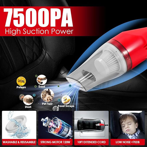 17PCS Car Cleaning Kit, Car Interior Detailing Kit with Red High Power Handheld Vacuum, Detailing Brush Set, Windshield Cleaner, Cleaning Gel, Complete Auto Accessories for Women