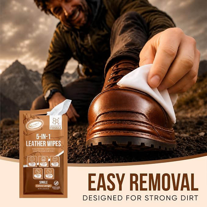 3in1 Leather Wipes 70 Ct + 5 Single Pack, XL 8 x 10 in | Clean Condition Protect Wipes for Vinyl and Leather Apparel Furniture Auto Car Interior Shoes Boots Bags