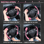 Line Rider Microfiber Leather Sporty 14.5-15 inch Steering Wheel Cover Universal Fits for 95% Truck,SUV,Cars, Anti-Slip Safety Comfortable Design (Black Pink)