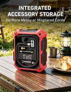 Tire Inflator Portable Air Compressor 12V DC 100PSI, Integrated Storage, Digital Gauge, Auto Shut-Off Fast Inflation LED Light, Air Pump for Car Tires Bike Motorcycle Other Inflatables, Red