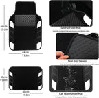 10 Pcs Car Floor Mats Full Set & Sport Leather Steering Wheel Cover 14.5-15 inch, Center Console Cover, Seat Belt Cushion, Cup Holder Coaster, Universal Automobile Interior Sets (White)