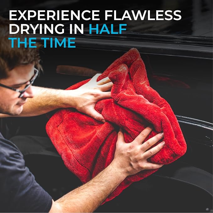 The 1500 - Heavy Duty Car Drying Towel; Perfect for Trucks, Commercial Vehicles, RVs, Boats, and More; Premium 70/30 Blend Twist Loop Design, 1500gsm, 30in x 30in, Red