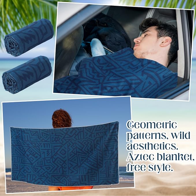 2 Pack Car Seat Towel Covers Athletic Running Towel Performance Microfiber Post Workout Sweat Washable Cover Non Slip for Seat Outdoor Sport (Blue Aztec)