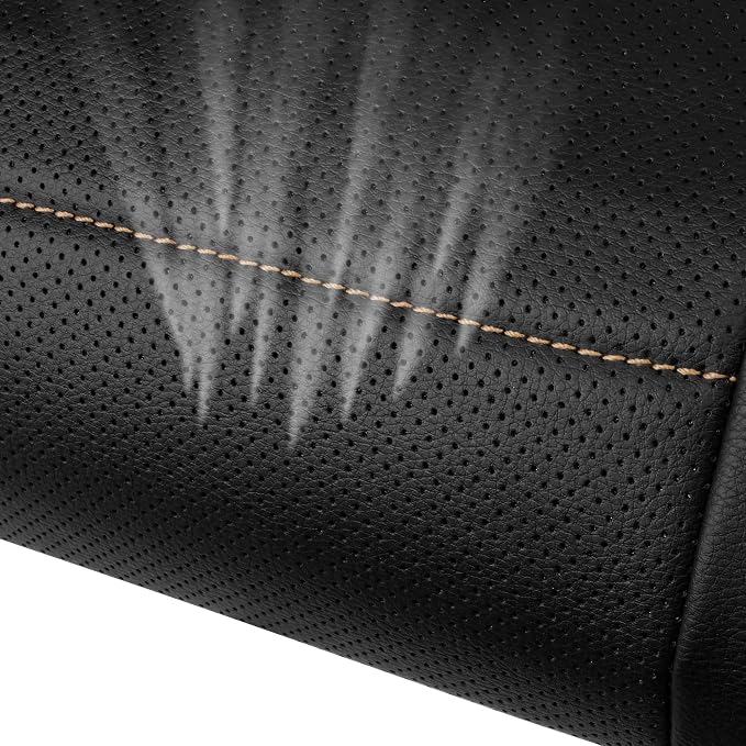 Universal FIT Piping Leather Two Front Seat Covers, Waterproof Faux Leather for SUV Sedan Van Truck, Airbag Compatible,Reserved Opening Holes for Headrest Covers. (Black and Beige)