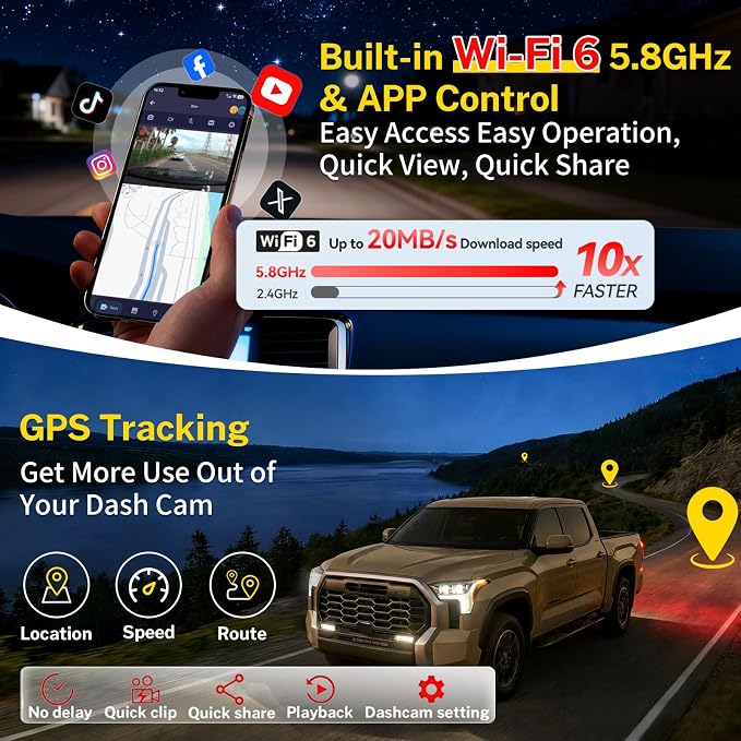 Front 4K Dash Cam Suitable for Toyota Tundra 2022-2026 Hybrid & Sequoia 2023-2026 (Gen3), Integrated Camera,OEM Look,2160P Video HDR,Built-in 5.8G WiFi& APP,GPS,Plug&Play,G-Sensor