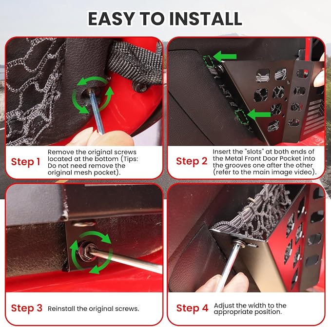 Upgraded Metal Front Door Pocket Storage Box for Jeep Wrangler JK JKU 2018 2017 2016 2015 2014 2013-2007 2/4 Door Accessories, Adjustable Door Organizer Molle Panels, Flag, 2PCS