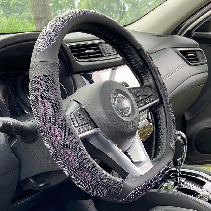 D Shaped 14 Inch Small Sized Steering Wheel Cover Great Grip with 3D Honeycomb Anti-Slip Design, Flat Bottom 14 Inch (Purple)