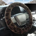 Fuzzy Car Steering Wheel Cover,Universal Fit Fur Auto Wheel Cover,Leopard Warm Fluffy Vehicle Wheel Protector Car Accessories,Cheetah Print Steering Wheel Cover for Men Women (Brown)