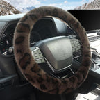 Fuzzy Car Steering Wheel Cover,Universal Fit Fur Auto Wheel Cover,Leopard Warm Fluffy Vehicle Wheel Protector Car Accessories,Cheetah Print Steering Wheel Cover for Men Women (Brown)