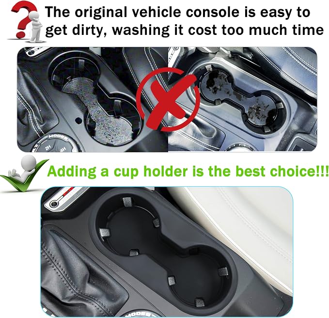 Center Console Cup Holder Inserts for 2025 Ford Bronco Accessories Middle Console Silicone Drink Stopper Non-Slip Waterproof Armrest Front Cup Holder Organizer Interior Decoration Black