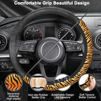 Tiger Stripes Steering Wheel Cover with 2 PCS Cup Coasters for Car,Animal Skin 15 Inch Non-Slip Neoprene Steering Wheel Covers,Breathable Car Accessories Fit for Men Women