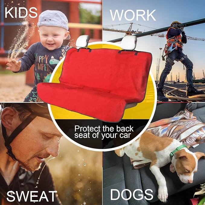 Back Seat Cover for Car Trucks Van SUV Jeep,Waterproof Rear Bench Towel Seat Covers for Dogs and Kids,Automotive Backseat Protector (Red)