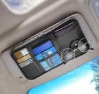 Car Visor Organier Truck SUV Sun Visor Storage Pocket PU Leather Pouch Holder with Multi-Pocket Double Zipper Net Pocket, for Cards Pens Sunglasses Document (Black)