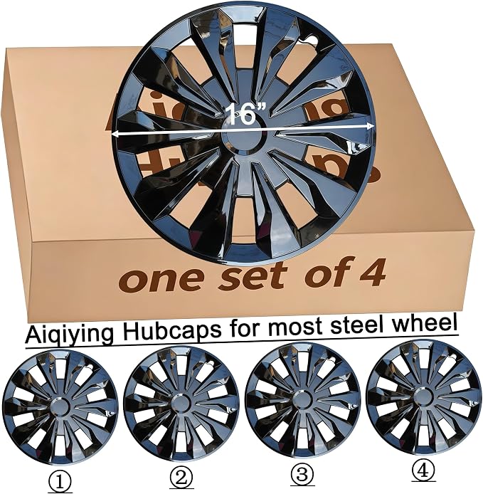 Hubcap Wheel Cover Replacement R16 Hub Caps Universal-Fit Steel Wheel Rim Cover ABS Material Exterior Accessories for Car Truck SUV -Set of 4（16-inch，Black）