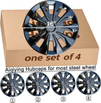 Hubcap Wheel Cover Replacement R16 Hub Caps Universal-Fit Steel Wheel Rim Cover ABS Material Exterior Accessories for Car Truck SUV -Set of 4（16-inch，Black）