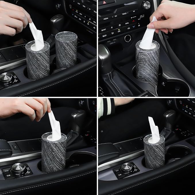 Car Tissue Holder, 4 Pack Car Cup Holder Facial Tissues with Travel Tissue Bag, Quick and Convenient Flower Combination Car Tissue Box(4 Canisters/200 Tissues) Gray
