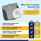 Car Seat Cushion – Memory Foam Pad for Driving Comfort – Boosts Height and Relieves Coccyx & Lower Back Pain – Car, Truck, Office Chair (Leather Black & 4D Mesh Gray)