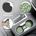 White Daisy Flower Steering Wheel Cover for Women, Anti-Slip Sage Green Car Steering Wheel Cover with 2 Pcs Cup Holders Neoprene Breathable Car Accessories Universal 15 Inch Auto Interior Decor