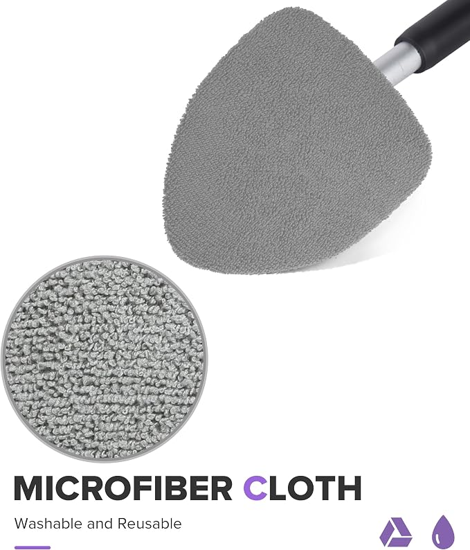 Windshield Cleaner Tool,Car Accessories,Automotive Tool Car Window Cleaner with Extendable Long Handle and 4 Washable Reusable Microfiber Pads,Suitable for Most Cars,SUVs,Trucks,Jeeps (Gray)