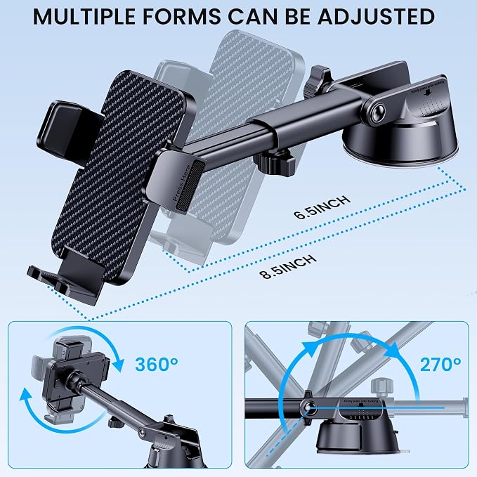 GUWEZ Phone Holders for Your Car [Military Grade Suction Ultra Strong Base] Cell Phone Car Holder 3 in 1 Dashboard/Windshield/Air Vent Hands-Free for Video Installation Kit iPhone Android