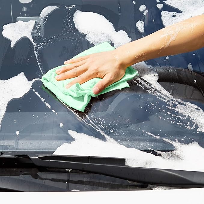 Microfiber Cleaning Cloths, Ultra Absorbent, Scratch Free, Non-Abrasive, Reusable and Washable, All-Purpose, Car Detailing, 16" x 12", Green/Gray/Pink, 36-Pack