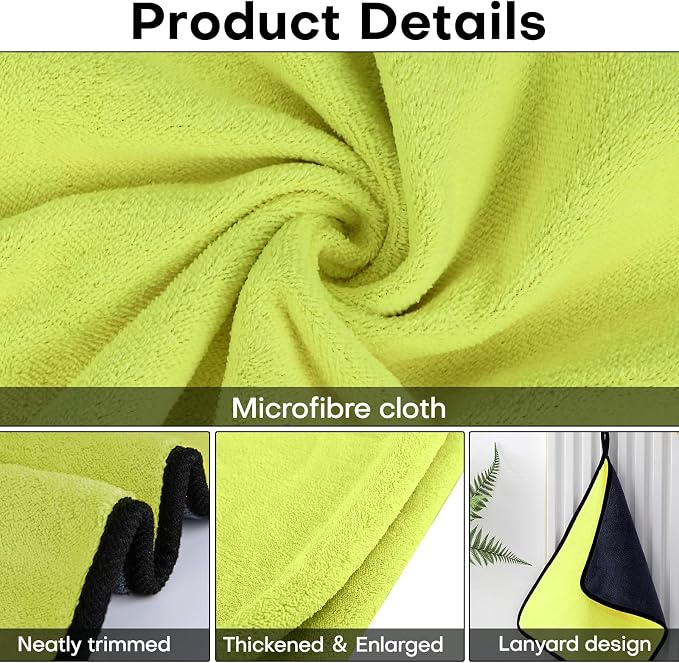 3PCS Car Microfiber Towels, 23.62"×11.81" Lint-Free Microfiber Towels for Cars Wash Drying, Super Absorbent Cleaning Cloths, Reusable Washing & Detailing Towel, Car Cleaning Supplies (Yellow)