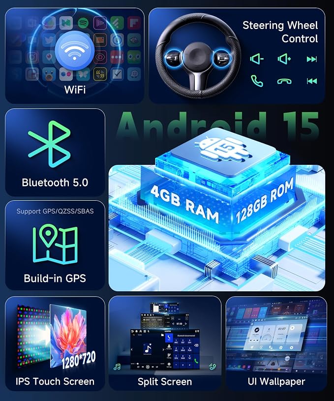 4G+128G Car Radio for Honda Accord 7th 2003-2007 Stereo 10.1 inch in-Cell Screen Full Touchscreen Wireless CarPlay/Android Auto Android 15 Bluetooth DSP FM/RDS GPS WiFi SWC AHD Backup Camera