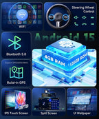 4G+128G Car Radio for Honda Civic 2001-2005 Stereo 9 inch in-Cell Touch Screen Wireless CarPlay/Android Auto Android 15 Bluetooth DSP FM/RDS GPS WiFi SWC AHD Backup Camera