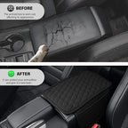 Car Center Console Cover, Upgraded Leather Car Armrest Cushion with 2 Storage Pockets, Universal Waterproof Cushion Pad, Non-Slip Car Interior Accessories, Fits Most Sedans SUVs Trucks (Black)