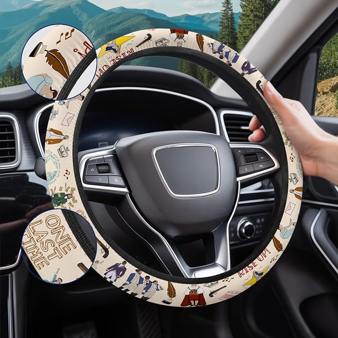 Vintage Historical Musical Steering Wheel Cover, Non-Slip Polyester Wheel Grip, Universal 15 Inch Car Accessory