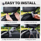 4 Pack Car Seat Headrest Hooks, Vehicle Back Seat Hanger Storage Organizer for Purse Handbag Backpack Coat Grocery, 360° Rotating Heavy Duty Holds 44lbs, Gray