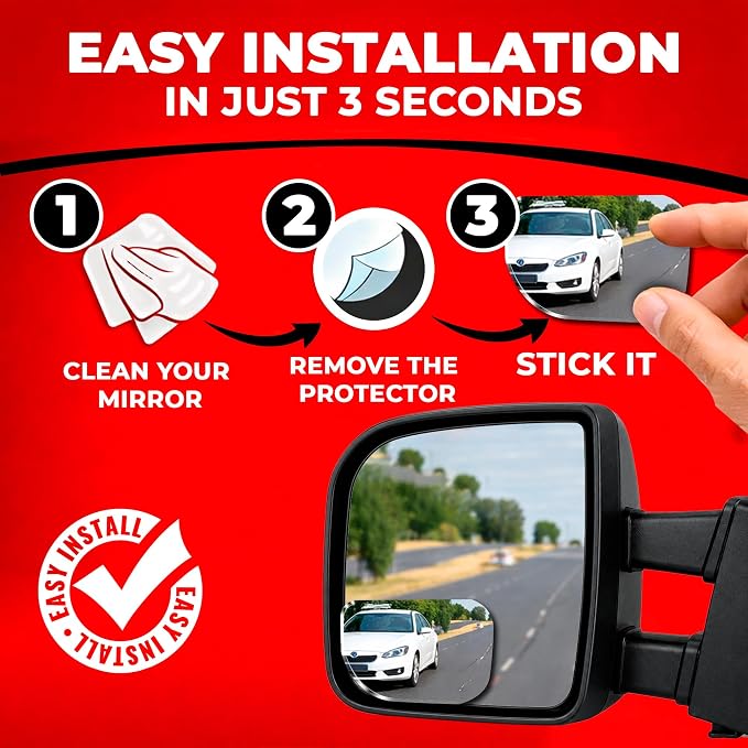 XLarge Blind Spot Mirror for Trucks 3.6"X2.5" - HD Glass Frameless Convex Mirror for Truck with Wider View and Improved Traffic Safety
