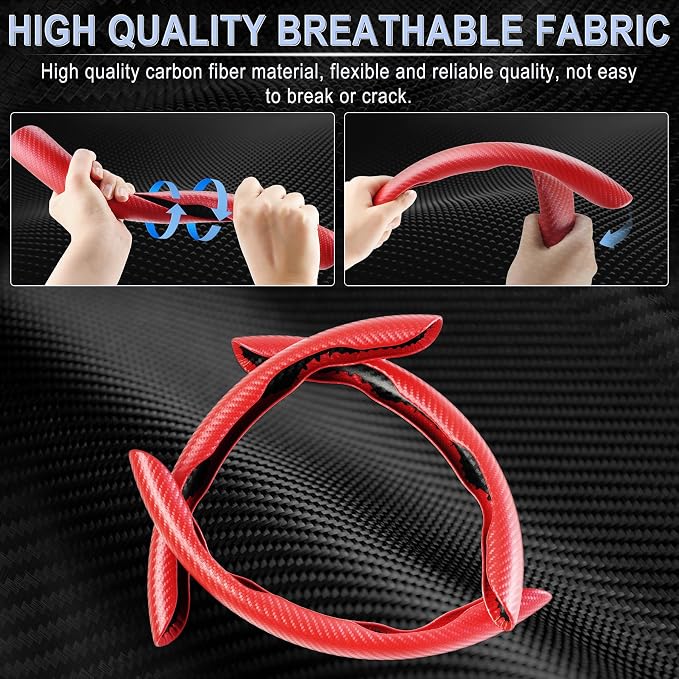 3pcs Carbon Fiber Anti-Skid Steering Wheel Cover, Waterproof & Segmented Butterfly Design, Universal 99% Vehicle Wheel Cover Protector, Car Interior Accessories (Red-3pcs)