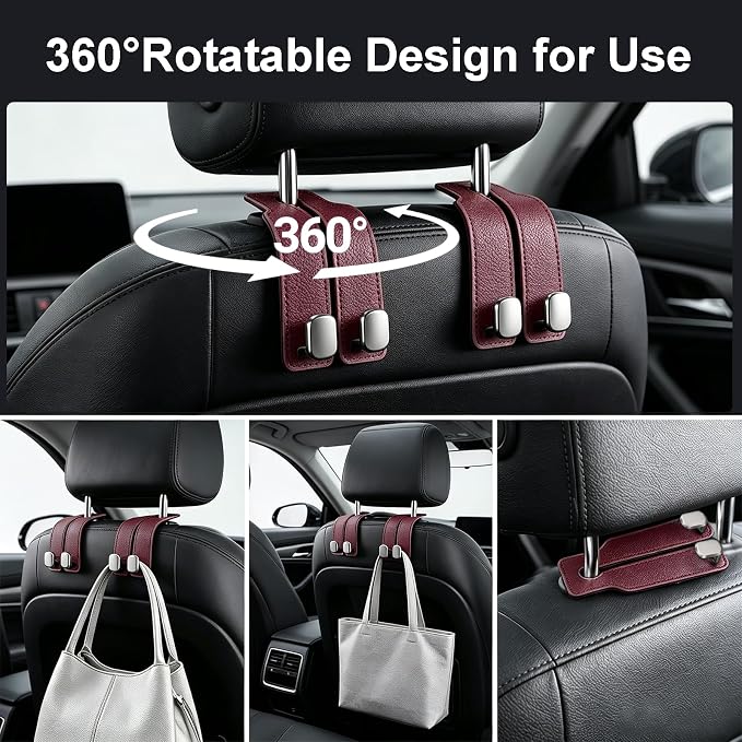 Car Seat Headrest Storage Hooks - 2 Pack Dual Hangers Design Organization Accessories, Car Interior Gadgets to Add Extra Holder and Hook for Purses,Bags,Coat and Handbag