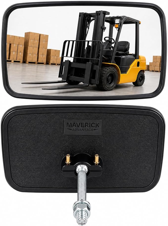 Universal Rear or Side View Mirror for Forklifts | Curved & Non-Vibrating Convex 4 5/8"x8" Blind Spot Mirror - Easy-to-Install Forklift Accessories