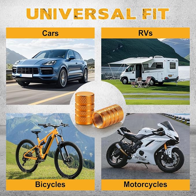 12PCS Tire Valve Stem Caps, Car Exterior Accessories, Aluminum Alloy Valve Cover Universal for Cars, Trucks, Motorcycles and Bicycles (Glod)