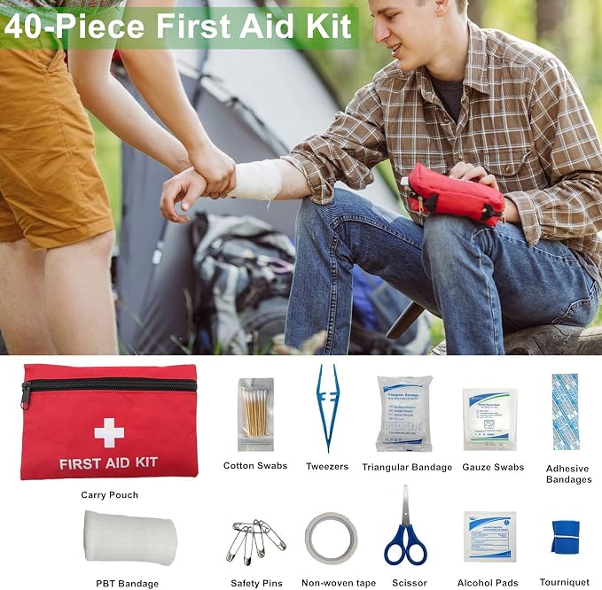 Auto Emergency Kit, 55-Piece Car Emergency Roadside Kit with Jumper Cables, First Aid Kit, Safety Hammer, Goggles, Tow Ropes and More Ideal Car Essential Accessories for Women and Men