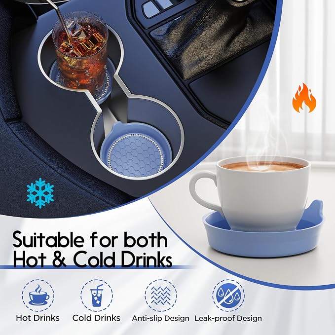Car Cup Coaster Universal Non-Slip Cup Holders Bling Crystal Rhinestone Car Interior Accessories 2 Pack Gray Blue