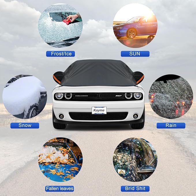 Half Car Cover, Windshield Cover for Ice and Snow Top with Reflective Straps, Roof Cover Waterproof All Weather Dust, Sun Protection. Front Rear Window Cover Fit SUV. YM (UP to 142'')