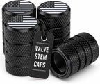 American Flag Valve Stem Caps – Onyx Black, Anti-Rust Anodized Aluminum, Universal Fit for Car, Truck, SUV, Bike – Set of 4 (Onyx Black)