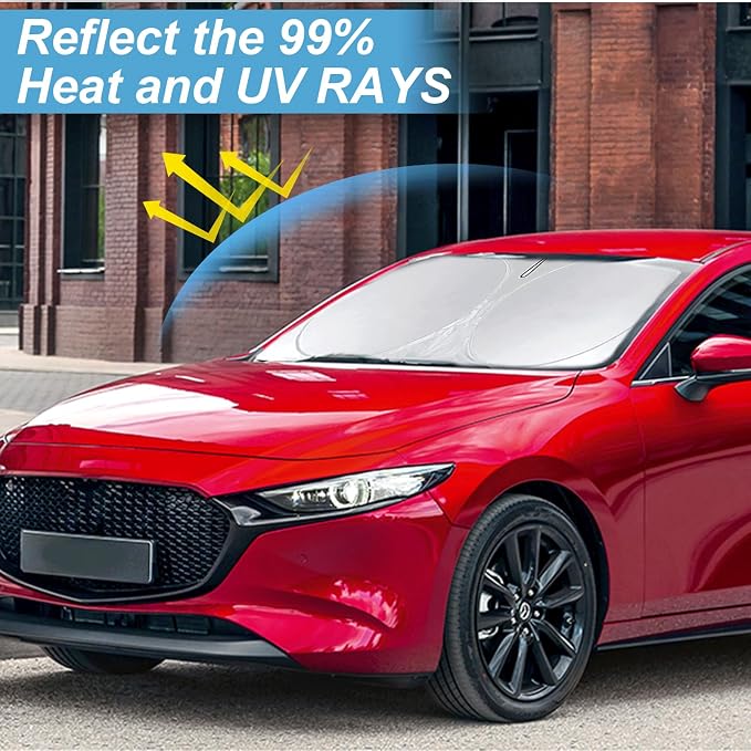 Sun Shade for Mazda 6 2014-2021 Windshield Cover, Foldable Sunshade Front Window Sun Visor, 240T Reflective Fabric Blocks 99% UV Rays Heat, Full Coverage Easy Storage Fit Car Mazda6 Accessories