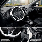 Flat Bottom Steering Wheel Cover, D Shaped Car Wheel Cover 14 1/2-15 in. (37-39 cm), Black White Microfiber Leather