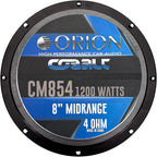 ORION Cobalt CM854 High Efficiency 8" Mid-Range Bullet Loudspeakers, 1200W Max Power, 300W RMS, 4 Ohm, 1.5" Voice Coil - Pro Car Audio Stereo, Midrange Speakers (Pair)