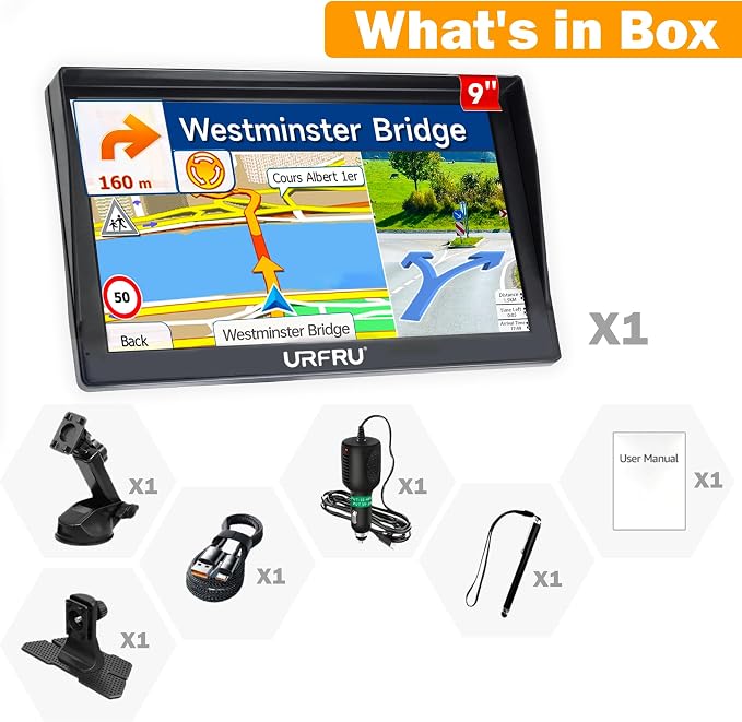 GPS Navigator for Car Truck RV Pickup, 9-inch with Hood No Network Required | 2026 Offline Map with Free Updates Lifetime, HD Touchscreen, Voice Guidance, Speed & Traffic Alerts, Custom Route by Car Size