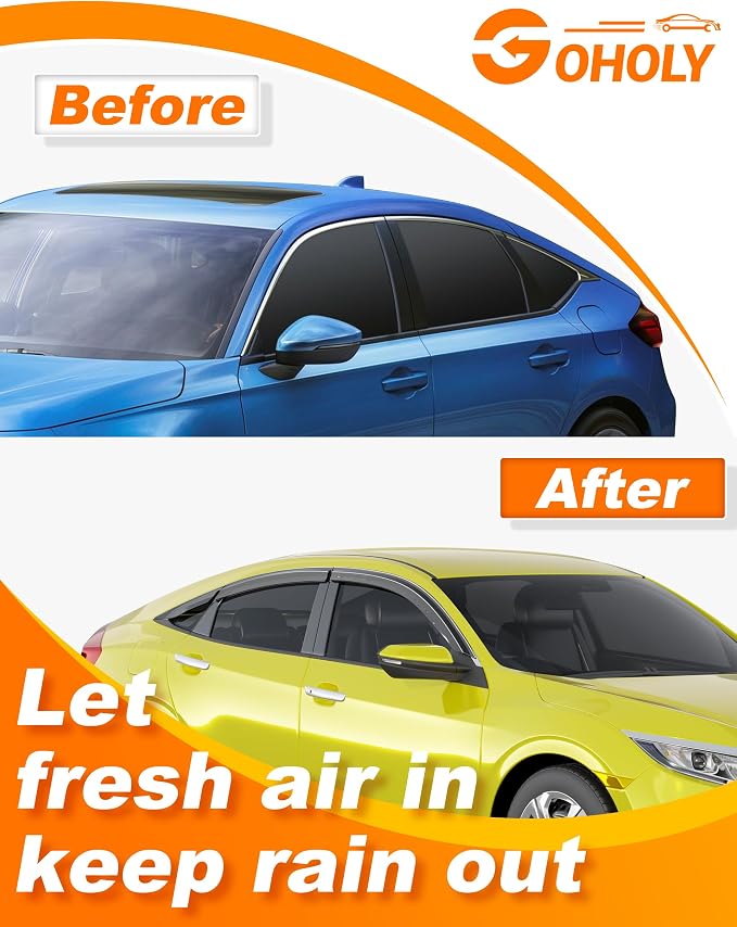 6-pcs Low-Profile Window Rain Guard for Honda Civic Sedan 4dr 2016-2021 Side Window Visors Extra-Thick Vent Visor LX Sport Touring EX-L Window Deflectors Vent Shades Car Accessories