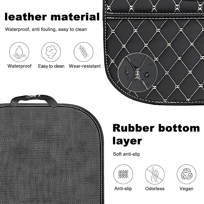 2 Pack Universal Car Kick Mats Back Seat Protector with Storage Pockets, Premium Leather Car Seat Back Cover Protector Waterproof Scratch-Resistant Easy Clean