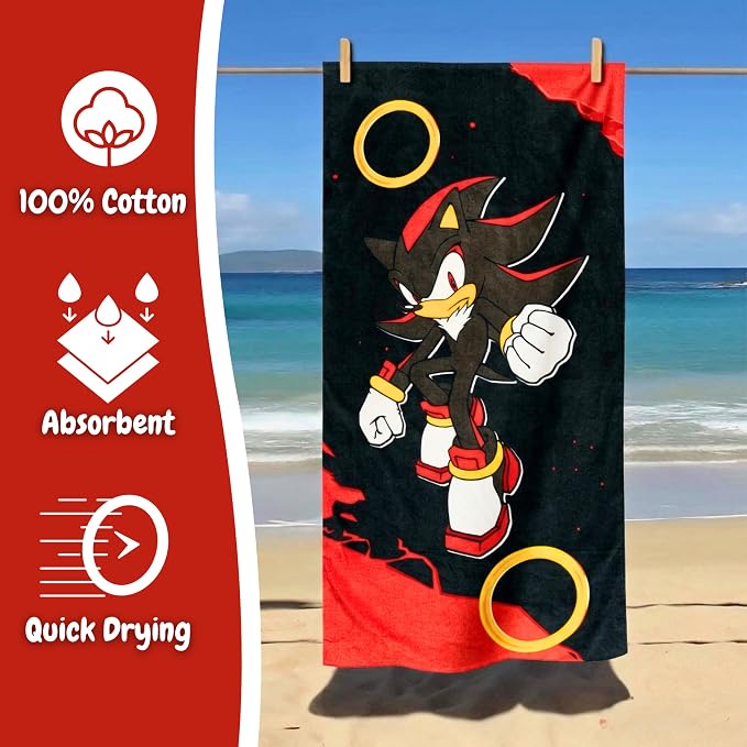 Sonic Shadow The Hedgehog Kids Cotton Beach Towel, 58 x 28 Inch, Soft & Absorbent Pool, Bath & Beach Towel (Officially Licensed Product) by