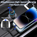 【MFi Certified】iPhone Car Charger Fast Charging, 4.8A Dual USB Smart Power Cigarette Lighter USB Car Charger with 2Pack Lightning Braided Cable for iPhone 14 13 12 11 Pro XS Mini XR X SE iPad