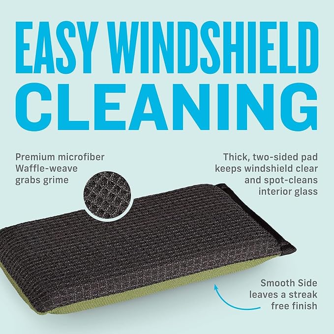 Windshield Haze Eraser - Interior Windshield & Car Window Cleaner Tool, Keeps Mirrors Clean, Spot Washes Inside Glass, Car Cleaning Supplies, Microfiber Sponge, Streak Free Finish - 2 Pack